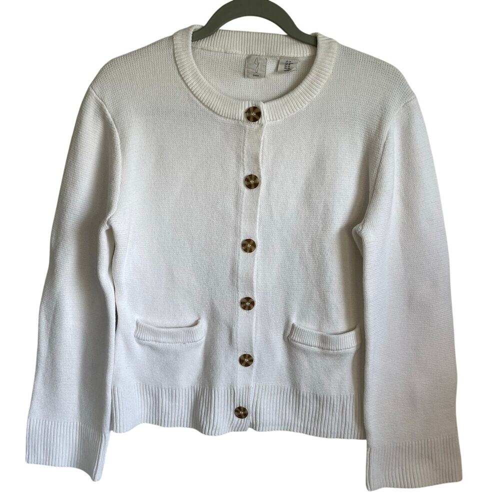 Joie Cotton Knit Cardigan Sweater White Sz M Button Front Minimalist Staple